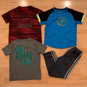 UA & Nike Little boys size 7 youth XS short sleeve shirts and jogger pants set